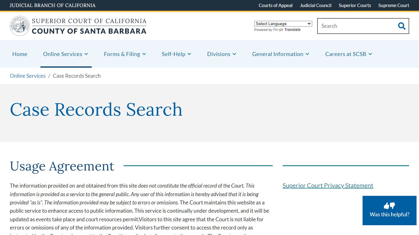 Case Records Search | Superior Court of California | County of Santa ...