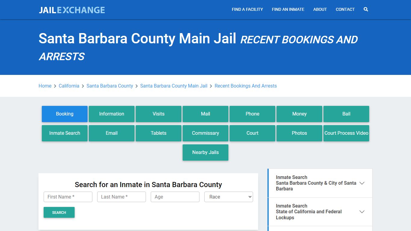 Santa Barbara County Main Jail Recent Bookings And Arrests