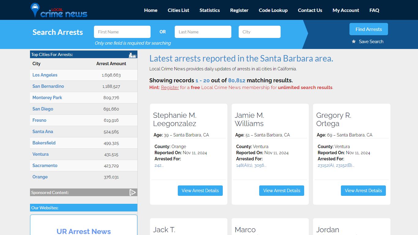 Santa Barbara California Arrest Records - Local Crime News