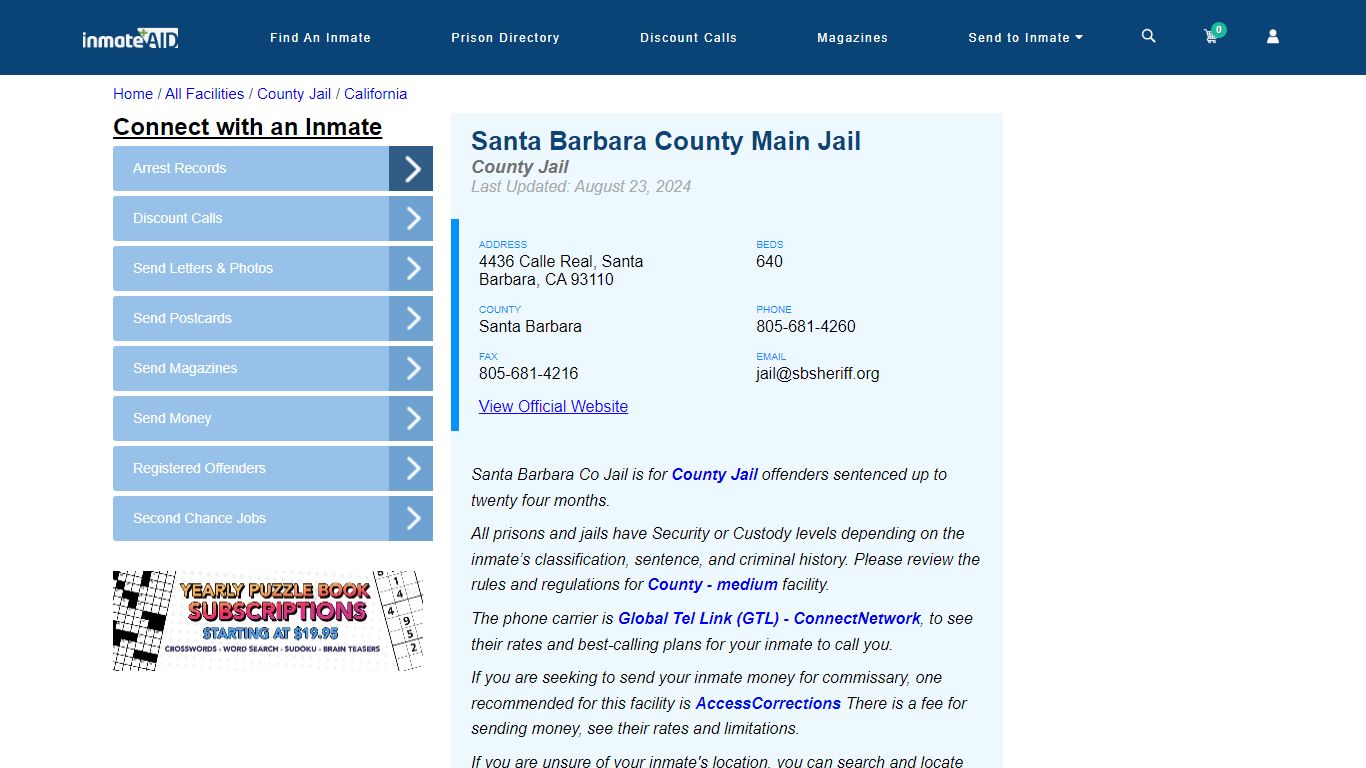 Santa Barbara County Main Jail - Inmate Locator