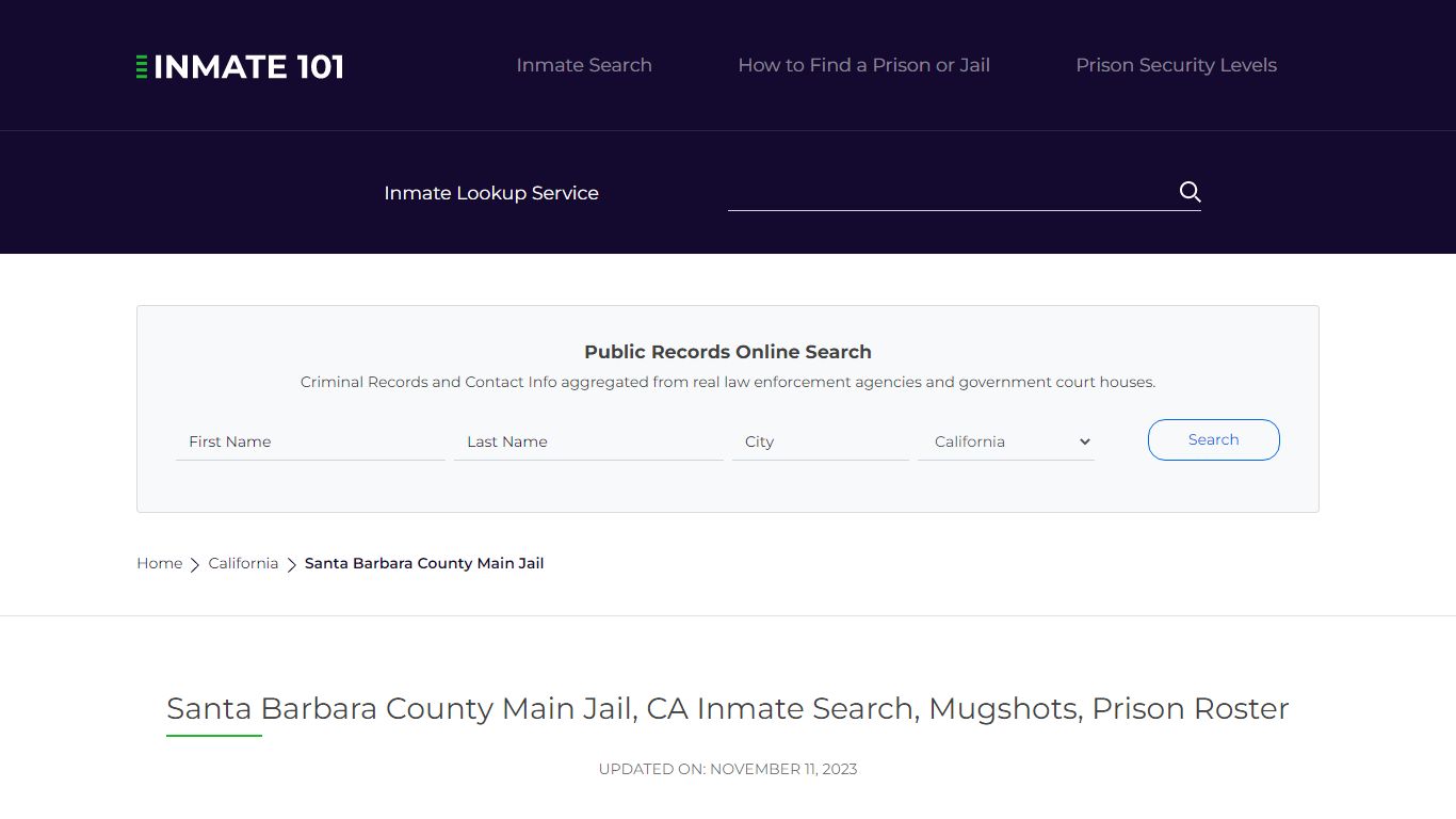 Santa Barbara County Main Jail, CA Inmate Search, Mugshots, Prison ...